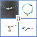 Pierres et Min&eacute;raux. Parure bijoux Bracelet Collier 2 perles Larimar de R&eacute;publique Taille personnalisable.