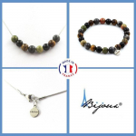 Pierres et Min&eacute;raux. Parure Bracelet Collier Perles Labradorite + Oeil de Tigre + Unakite + Taille personnalisable.