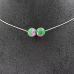 Pierres et Min&eacute;raux. Collier 2 perles Jaspe rose vert 8 mm. Chaine en acier inoxydable Collier femmes, hommes. Taille personnalisab