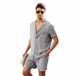 Suvine puuvillane linane s&auml;rgikomplekt Meeste vabaaja 2-osaline &otilde;ue&uuml;likond ja koduriided pidžaamad, mugavad hingavad rannakomplektid l&uuml;hikeste varrukatega M hall