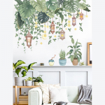 Roheliste lehtede seinakleebised kodu elutoa jaoks dekoratiivsed vin&uuml;&uuml;list seinakleebised troopilised taimed isetehtud laste uste seinamaalingud tapeet