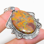 Bamboo Jasper, White Topaz 925 Sterling Silver Jewelry Pendant 2.56 g9i45