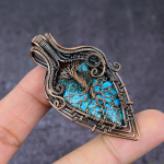 Tibetan Turquoise Handmade Copper Wire Wrap Tree Of Life Pendant 2.64 i4u53