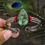 Ruby in Zoisite Handmade Copper Wire Wrap Cuff Bangle Adjustable M8r60