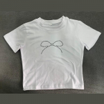 European and American summer round neck bow hot diamond slim fit top S must
