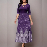 Elegantne Naiste Lillemustriga Peo Banketi Kleit Poolpikkade Varrukatega &Uuml;mara Kaelusega V&auml;ljal&otilde;ikega R&otilde;ivad 5XL tumelilla v&auml;rv