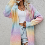 2025 talvine kampsun vikerkaarev&auml;rviline tie-dye keskmise pikkusega ja pikk lahtine kardigan naiste kootud kampsunjakk S roosa