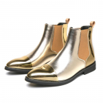Luksuslikud kuldsed meeste Chelsea saapad Suurused 46+ Nahast pidulikud kingad Meeste pahkluusaapad Terava ninaga Elegantne seltskonna kingad Mees zapatos hombre 38