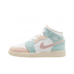 Air Jordan 1 Mid SE GS Siksak-&auml;&auml;rega Laste tossud Roheline Valge Roosa-Oxford DZ5361-100 38.5