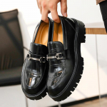 Moodsad uued retro platvormkingad Mokassiinid Kingad Luksuslikud Meeste paksude talladega Pulmakleidikingad Mustad Formaalseteks &auml;rikingadeks Slip-on Vabaaja nahast kingad 38