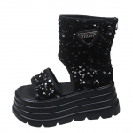 8CM &Otilde;&otilde;sad Platvormiga Madalad Sandaalid Naistele Bling Punk Kingad Vabaaja Suve Saapad Disainer Mokassiinid Trend Sport T&Otilde;mblukk Sandalias Mujer 34 must