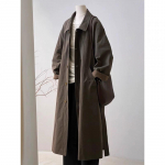 Naiste Korea stiilis tumepruun rev&auml;&auml;riga trenchcoat - S&uuml;gis 2025, lai l&otilde;ige, elegantne, pikk M