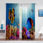 Ookeani veealune maailm T&uuml;ll Voile Kardinad Troopilised kalad Hai Korallid S&uuml;vameres L&auml;bipaistev kardin elutuppa magamistuppa 1 PCS W100XH250cm&Rod Pocket