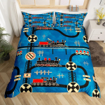 Multikas rongiga voodipesukomplekt T&auml;is Kuninganna Kuningas Vintaažne Auruveduri tekikate, Reisi Raudteer&ouml;&ouml;pad Transpordi tekikate EU Single(135x200cm)