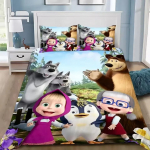 Masha ja Karu 3D-prinditud tekikott padjap&uuml;&uuml;r Voodipesukomplekt &Uuml;heinimese T&auml;iskasvanu Queen King Magamistoa Dekooriks US Twin 173x218cm