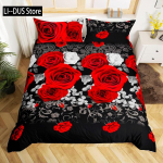 3D Roosiga Tekikoti Komplekt Queen Mikrokiust Punane ja Valge Lilleline Voodipesukomplekt Romantiliste Lilledega Tekikott Yst&auml;v&auml;np&auml;eva Kingitus EU Single(135*200cm)3pcs