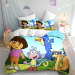 Multikas Voodipesu Tekikate Seiklus T&uuml;druk Festivali Kingitus Tekk Soojus Laste Dora T&uuml;drukute Magamistoa Voodipesu AU Double(180*210cm)3pcs