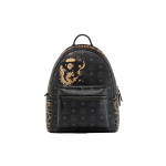 MCM X Bape Stark Lny Visetos Klassikaline Monogramm Draakonimuster Nahast Seljakott Unisex Seljakott Must MMKESVE05BK001 Basic Set (Bag+Dust Bag)