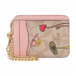 Coach Kaardihoidja Lilleline Prindiga Nahast Rahakott Naiste Rahakott Khaki Roosa CU403-IMX3T Pink Khaki