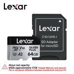 Lexar Silver Plus droonidele spetsiifiline Micro SD-kaart SDXC A2 4K V30 U3 TF-kaart 64GB 128GB 256GB 512GB Lugemiskiirus 205 MB/s TF-m&auml;lukaardid DJI UAV-ile 64GB