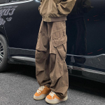 Kevad S&uuml;gis Suure Taskuga Meeste Cargo P&uuml;ksid Harajuku L&otilde;dvad Sirged Laiad P&uuml;ksid Kottis P&uuml;ksid Mees Hip Hop Dressip&uuml;ksid M pruun
