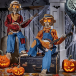 Valgustatud muusikalised luukered Paar Halloweeni animeeritud kaunistused Plastikust duelleeriv banjo m&auml;ngija V&auml;lis- ja siseruumidesse