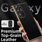 Ehtne nahast litsikujulise tekstuuriga telefoni&uuml;mbris Samsung Galaxy S26 S22 S23 S25 Ultra S24 Plus S26+ jaoks, galvaniseeritud pehme kate S0035 Galaxy S26 Ultra must