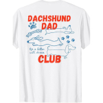 T-s&auml;rk, mille tagak&uuml;ljel on 'Dachshund Dad Club' M valge