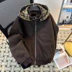 Unisex retro ruuduline kapuutsiga puuvillane jakk - Ameerika s&uuml;gis/talv 2026 kollektsioon L tumepruun v&auml;rv