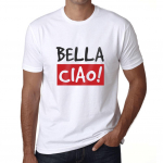 Meeste Vintage T-s&auml;rk Graafilise Tr&uuml;kiga T-s&auml;rk Bella Ciao Valge XS