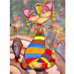 Teemantmaaling Koomiks Kass p&uuml;&uuml;ab kala Teemanttikandid K&auml;sit&ouml;&ouml; maalimine Kingitus Teemantseinakunst 20X30CM