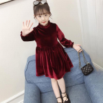 YUBAOBEI laste talvine pikkade varrukatega kleit 4-14-aastastele teismelisele t&uuml;drukule samet Elegantne &otilde;htukleit, lasteriided 14 punane