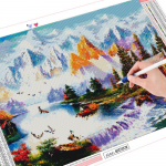 T&auml;isruudukujuline &uuml;mmargune teemanttikandid J&auml;rvekomplekt Teemantmaaling M&auml;e ristpistes maastik Kodukaunistus Full Round 20X30CM