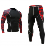 Spordidress 2 tk/komplekt Meeste tr&uuml;kitud spordir&otilde;ivad kompressioons&auml;rk p&uuml;ksid Fitness sukkp&uuml;ksid Rashguard S punane