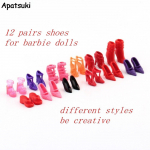12 paari/partii Mood Dolls Kingad K&otilde;rged kontsad Sandaalid Saapad Sussid Barbie Dolls Riietus Kleit M&auml;ngunuku Aksessuaarid mitmev&auml;rviline
