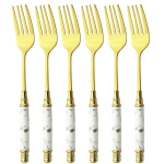 6 tk S&ouml;&ouml;gin&otilde;ude marmorist keraamiliste s&ouml;&ouml;giriistade komplekt &otilde;htus&ouml;&ouml;gi magustoidu puuvilja kooki kahvel s&ouml;&ouml;giriistade roostevabast terasest lauan&otilde;ude komplekt dinner fork kuld/valge