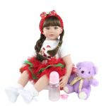 BZDOLL 60 cm Reborn Toddler Nukk M&auml;nguasjad T&uuml;drukutele (Mustad pikad juuksed, riidest keha, silikoonist j&auml;se) 24-tolline armsa printsessi beebi kleit-m&auml;nguasi s&uuml;nnip&auml;evakingitus 60cm doll-1