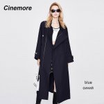 Cinemore naiste tuulejope 2022 UUS vabaaja pikk mantel Solid Outwear Mood Vintage S&uuml;gismantel Soe lahtine jope 92222 S sinine