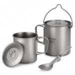 Aomiuni kerge titaanist 3-osaline komplekt, titaanist 750 ml pott, 350 ml kaanega veetassiga kruus 750ML Pot & 420ML Cup & Spork