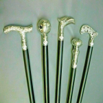 Vintage puidust jalutuskepp, h&otilde;bedane k&auml;epide, 5-kepi komplekt