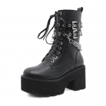 Gdgydh Sexy Chain Goth Platform Chunky Heel Mootorratta saapad Naistele Must Gothic Punk Mugavad s&auml;&auml;re keskosa saapad Pandlaga rihma dekoratsioon 35 must