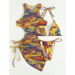 Seksikas Kleidiga V&auml;rvilised p&auml;itsetega bikiinid Naiste ujumisriided Naiste ujumistrikoo Kolmeosaline bikiinikomplekt supelkost&uuml;&uuml;m ujumine S sinine