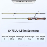 Kuningriik NEW STREAM KING Carbon Spinning &otilde;ngen&ouml;&ouml;rid 1,39 m 1,53 m UL L Power 3 Section MF Action Reisiritv 1.39m spinning UL
