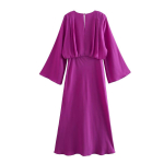 Elegantsed naiste Boheemian lillad Midi-kleidid Moodne &scaron;ikk V-kaelusega laienev varrukatega kleit 2023. aasta suvine vabaaja vintage naiste Vestidos M lilla