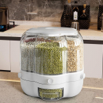 Riisi ja teravilja hoiukonteiner, 360&deg; p&ouml;&ouml;rlev toidujaoturi kaanega m&otilde;&otilde;tesilinder, suletud hoiuruum musta riisi, kollase riisi ja v&auml;ikeste ubade jaoks S valge