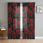 Punase roosi lille taim Tr&uuml;kitud kardinad L&auml;bipaistev t&uuml;ll Kodukaunistus Elutuba Magamistuba Cortinas Sifonki Aknakardinad 1 PCS W100XH250cm