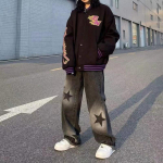 Suured Washed Star Pattern kottis teksad High Street lahtised sirged Y2K teksad Suvised vabaaja t&auml;navahiphop naiste teksad XXXXL must