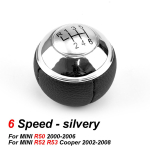 Car Styling MT 5/6 Speed ​​Chrome k&auml;iguvahetusnupp hoova k&auml;igukangi k&auml;sipall Mini R50 2000-2006 / Cabrio R52 R53 Cooper jaoks Silver 6 Speed gray