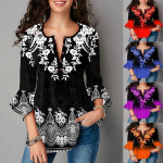 Naiste s&uuml;gis- ja talvemood V-nck 3/4 varrukatega tr&uuml;kitud topid vabaaja avara pluus Suures suuruses pullover T-s&auml;rgid XXXXXL must