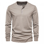 AIOPESON Henley krae 100% puuvillane T-s&auml;rk Meeste vabaaja &uuml;hev&auml;rvilised pikkade varrukatega T-s&auml;rgid Meeste uued s&uuml;gise kvaliteetsed meeste T-s&auml;rgid XXL khaki